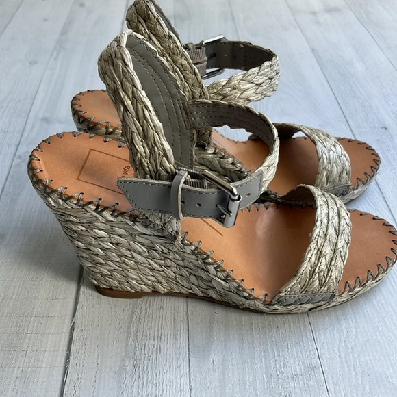 Dolce Vita Gray Raffia Wedge Heels 7.5 - Picture 8 of 13